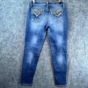 Vigoss Jeans Womens 10 Blue Flap Pockets Y2K Embellished Heritage Fit Skinny Leg